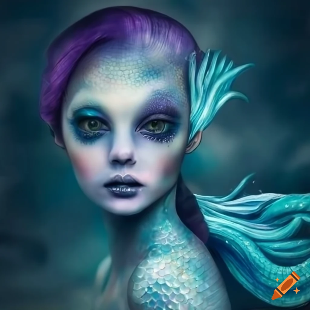 Portrait of a vibrant mermaid with glitter makeup on Craiyon