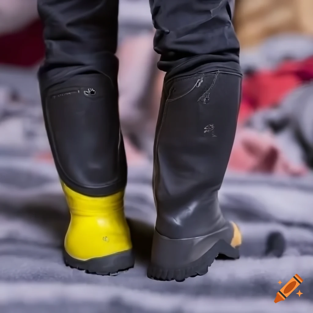close-up of a teenager's feet in rubber boots