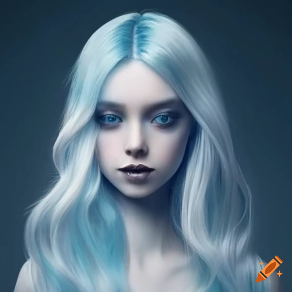 Digital Art Of A Regal Girl With Pale Blue Hair On Craiyon