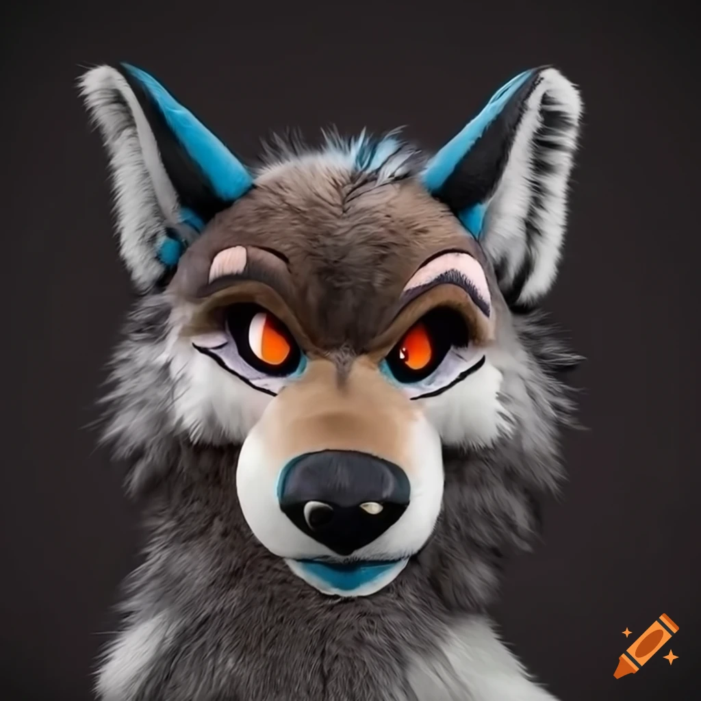 fursuit of a wolf with open mouth