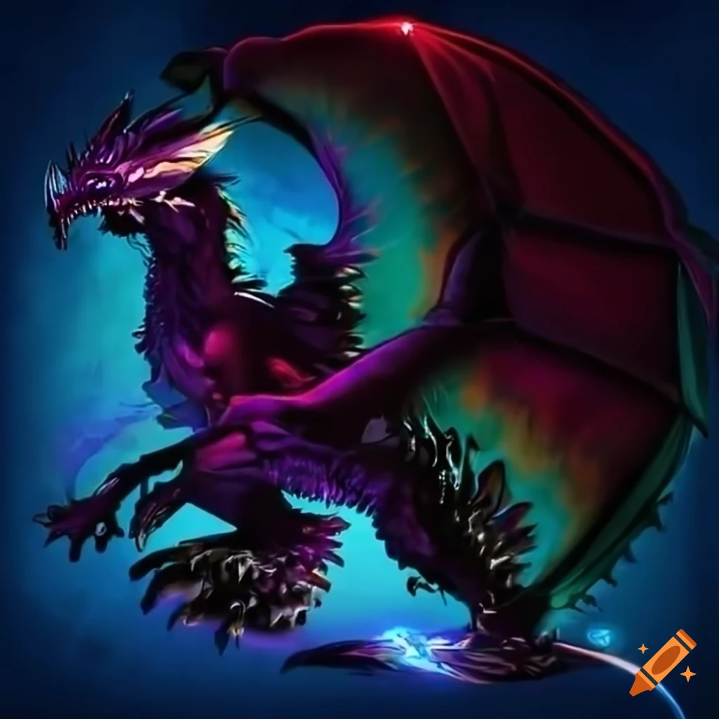 Digital art of a shadow dragon in acidwave style on Craiyon