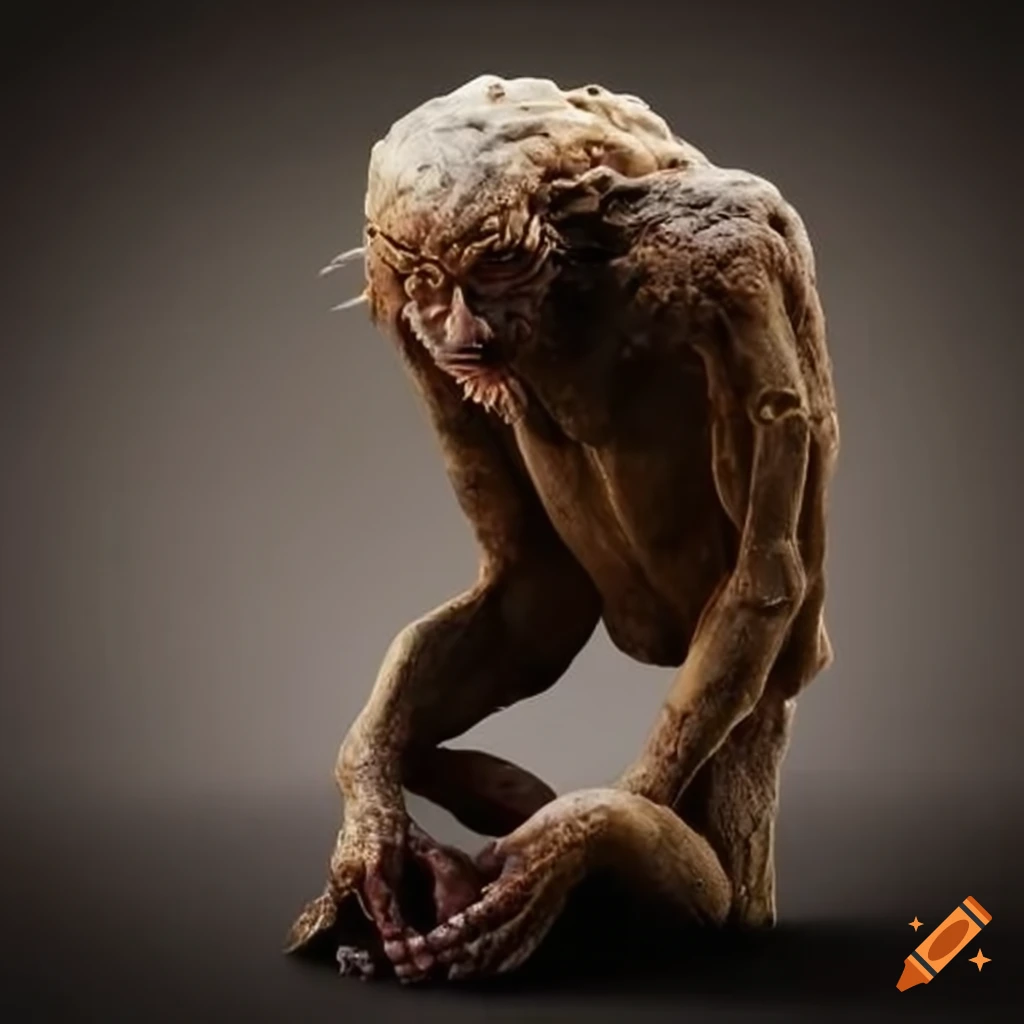 stone sculpture of a wild man with scales