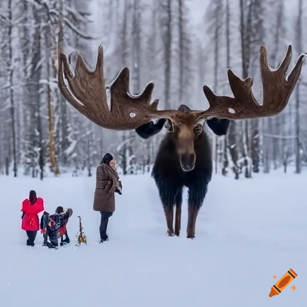 funny image of moose and friends playing in the snow