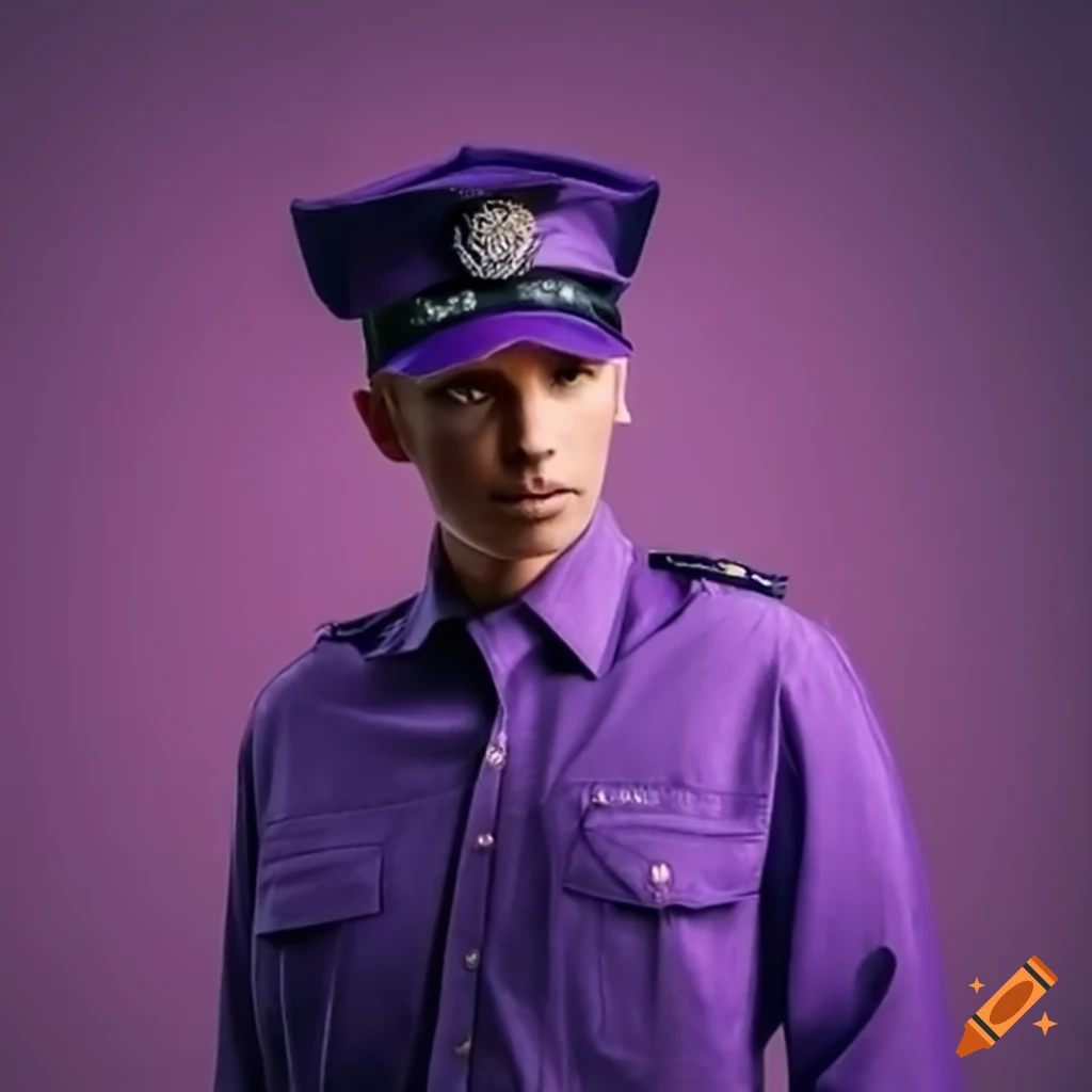 person wearing purple shirt and police hat