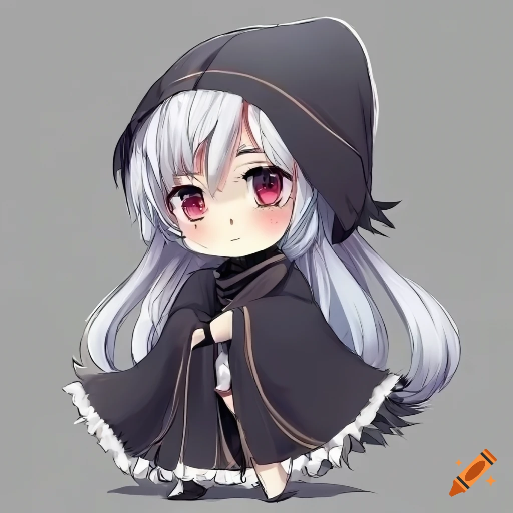 Chibi anime girl with white hair and cat-like ears on Craiyon