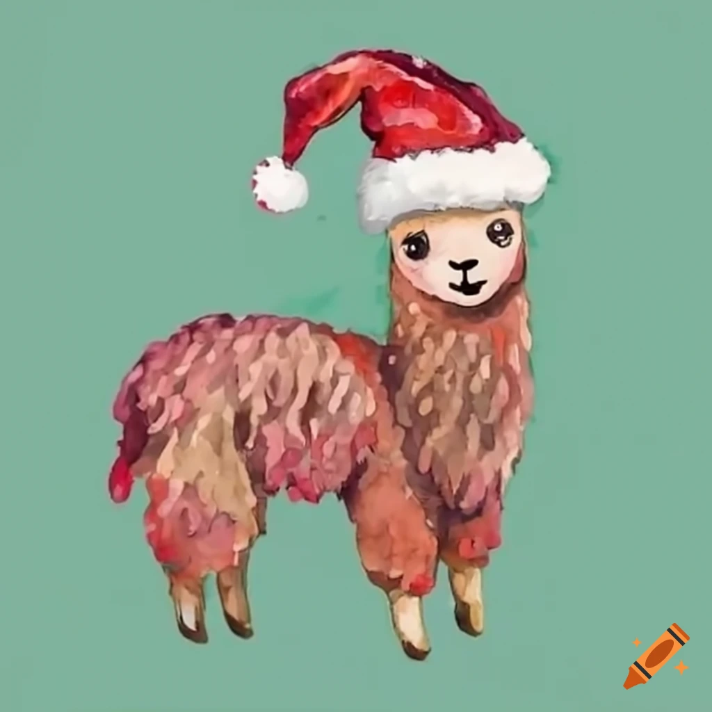 cute baby llama wearing a Santa hat