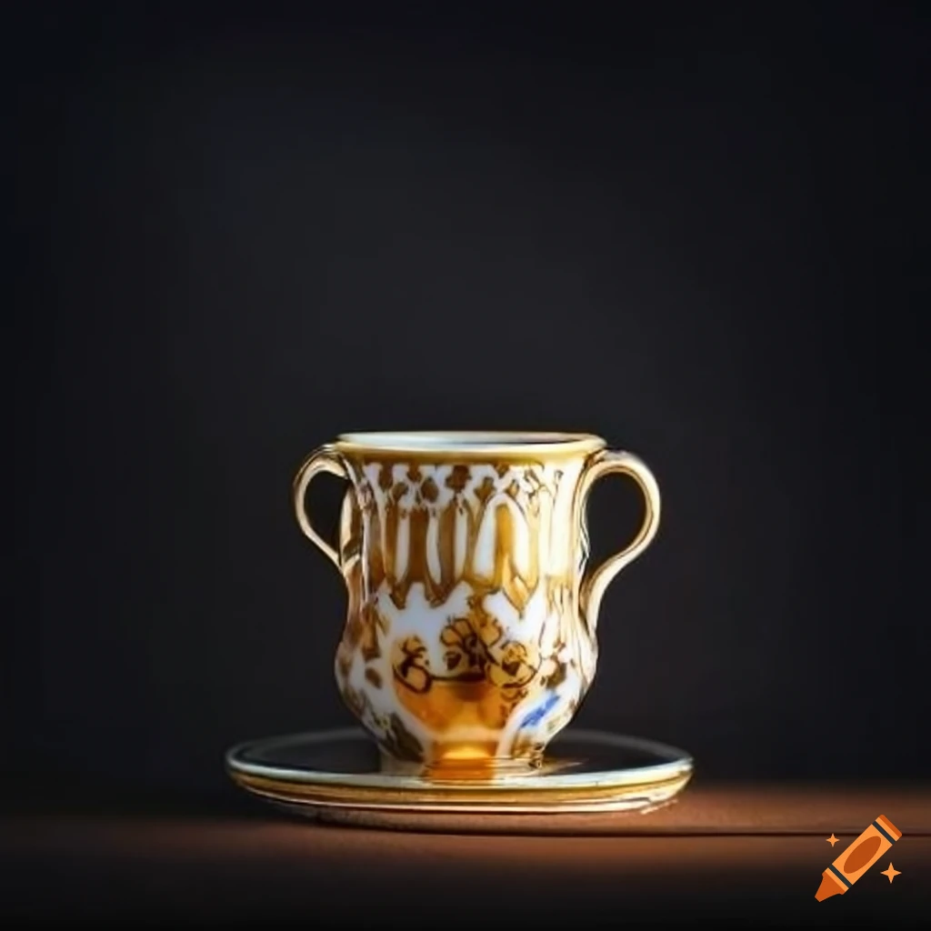 stylized gzhel gold porcelain cup