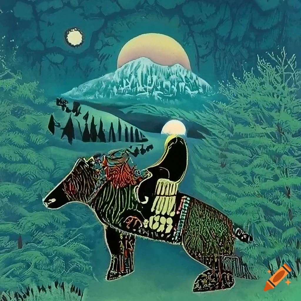 Native American and Russian fairytale inspired serigraph artwork