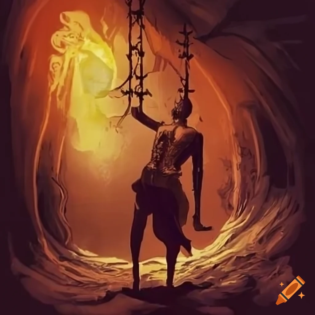 Artwork of a warpstorm with alchemy and the hanged man on Craiyon