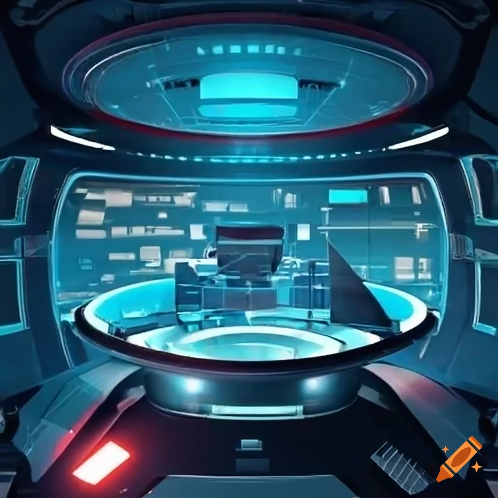 futuristic command center with satellite dish