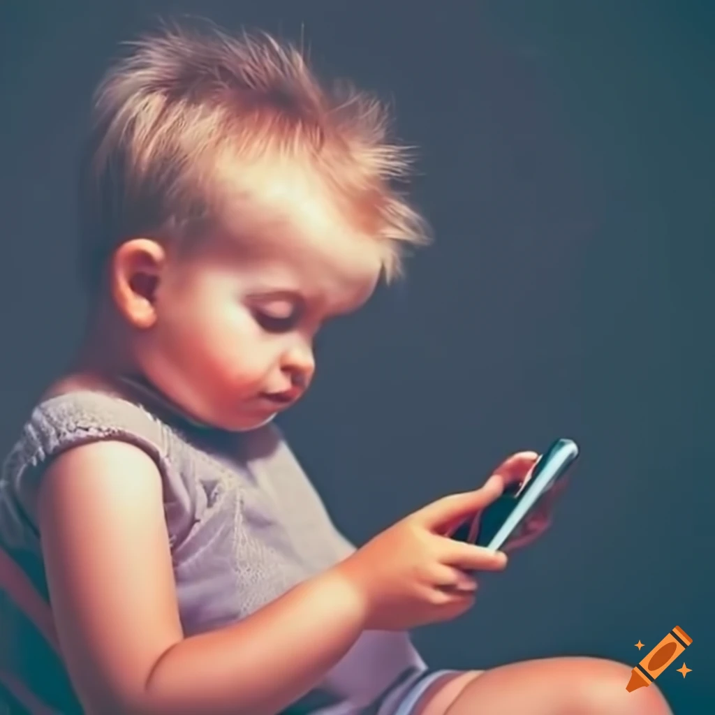 Child looking at iphone and crying on Craiyon