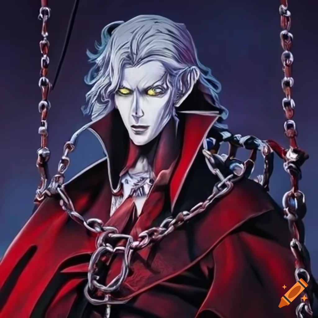 Dracula from Castlevania with chains and leather outfit