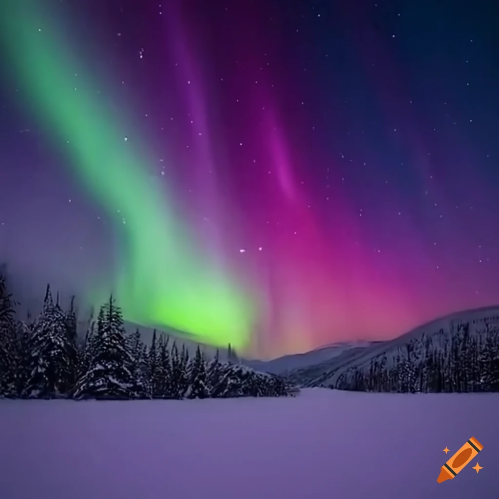 winter scene in Alaska with Christmas lights