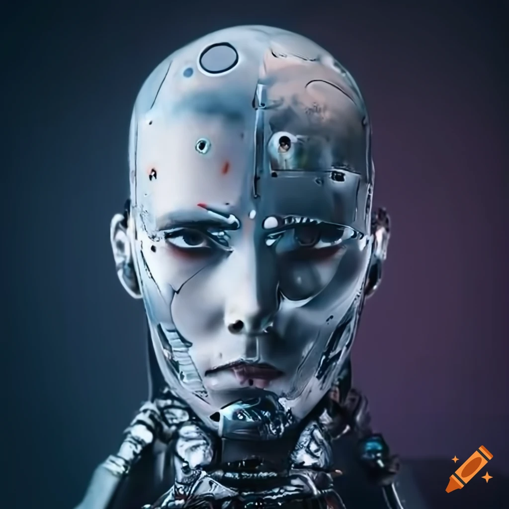 front view of a cyberpunk robot face