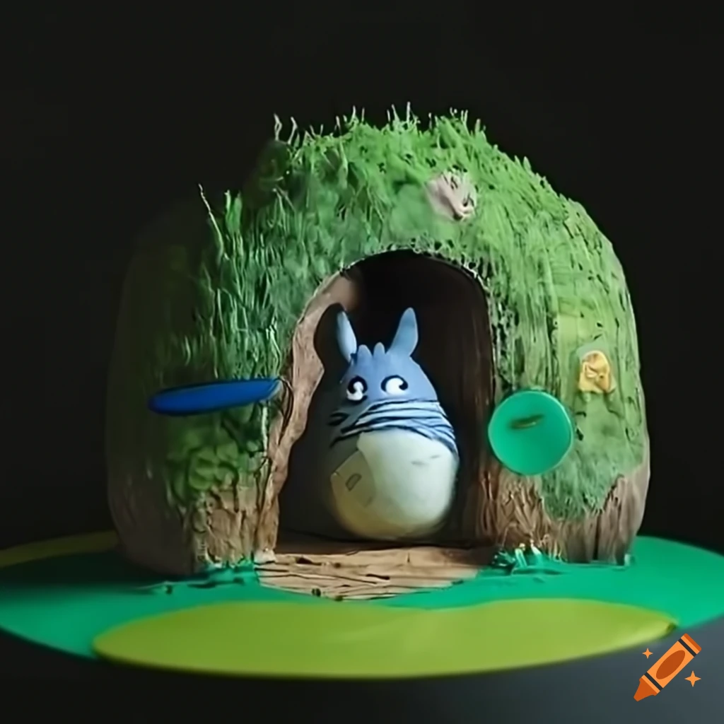 diorama of a whimsical Totoro-inspired disc golf course