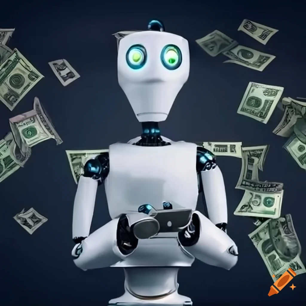 Luxurious robot surrounded by money