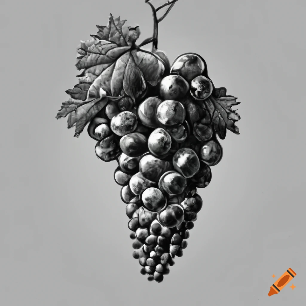 bunch of blue round grapes with an orange leaf. Realistic drawing of a  bunch of grapes. Raster hand drawn vine illustration isolated on white  Stock Illustration | Adobe Stock