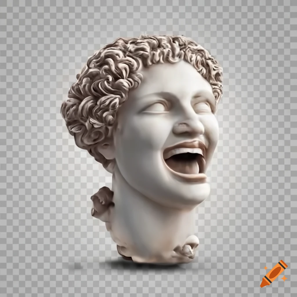 Transparent background laughing greek marble bust