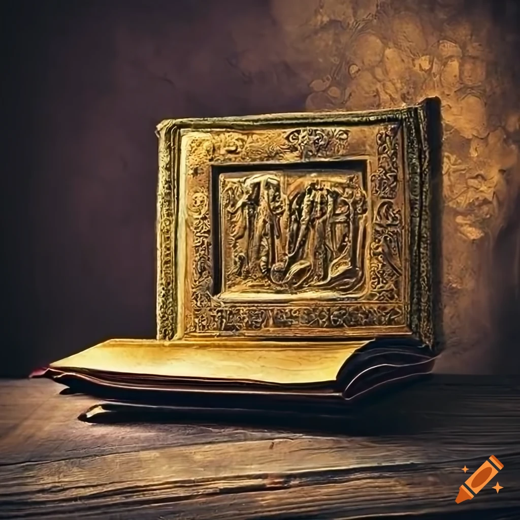 Photograph of a leather book in an etruscan tomb