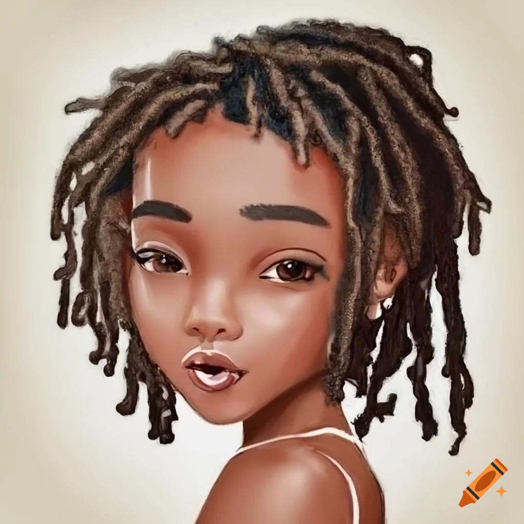 Cartoon girl with captivating brown eyes and beautiful locs on Craiyon