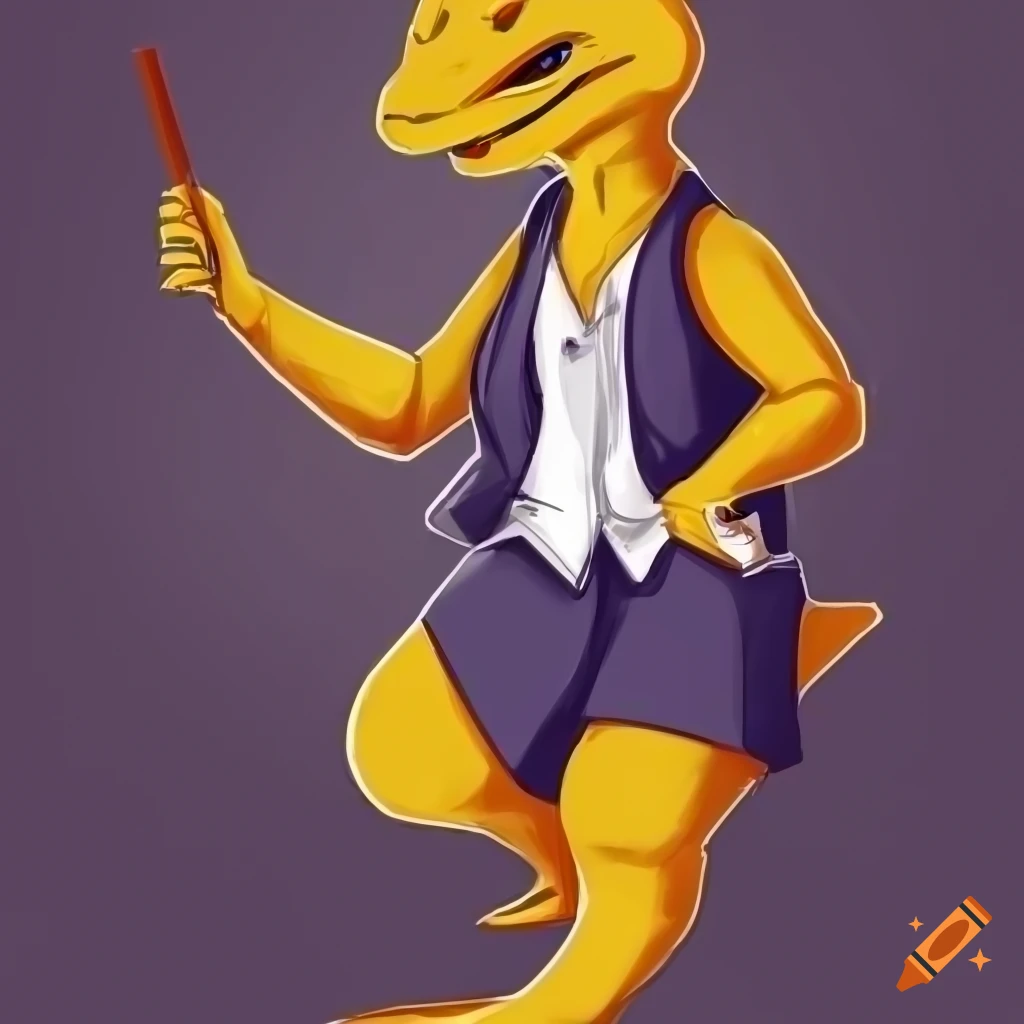 yellow anthro lizard woman wearing a white lab coat