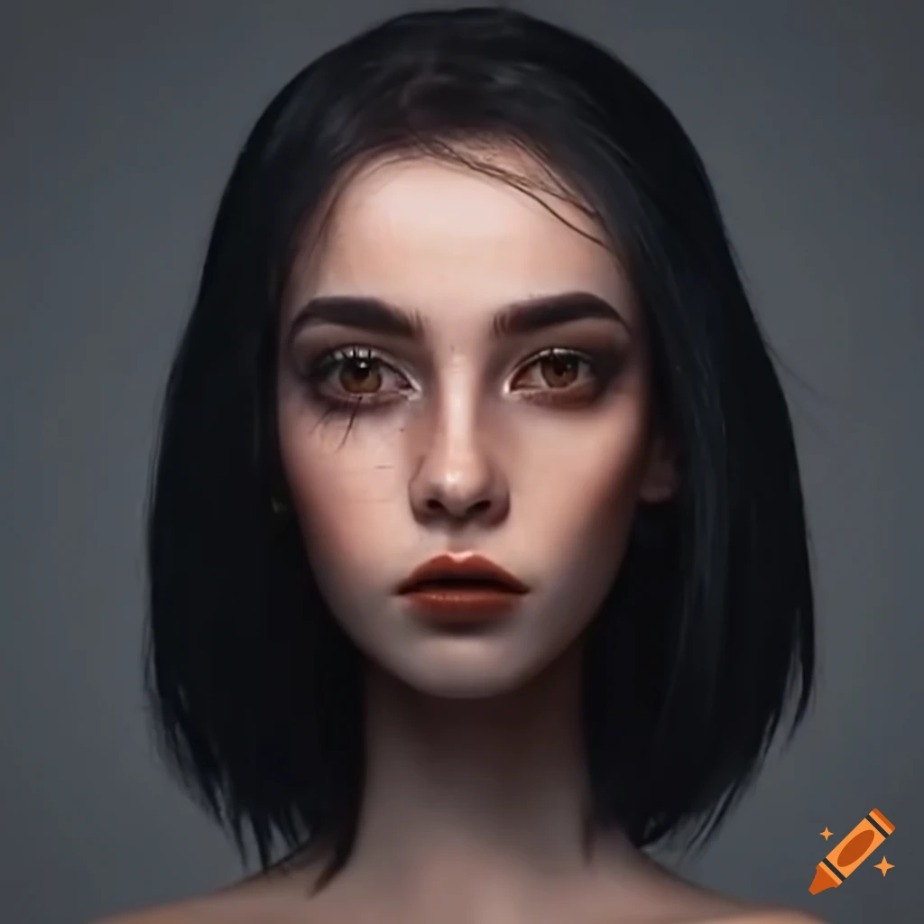 Portrait of a woman with big brown eyes on Craiyon