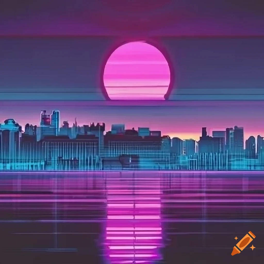 synthwave cityscape at sunset