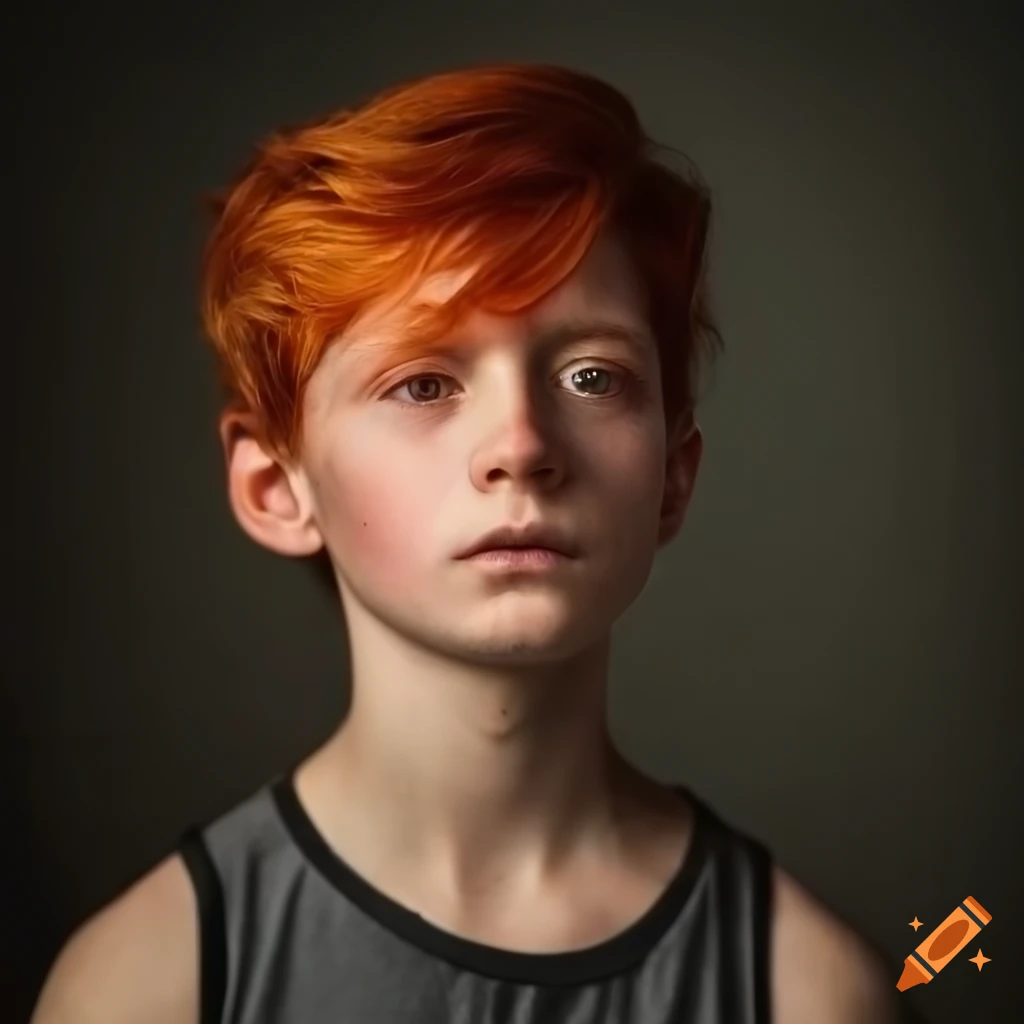 side view of a young boy with red hair