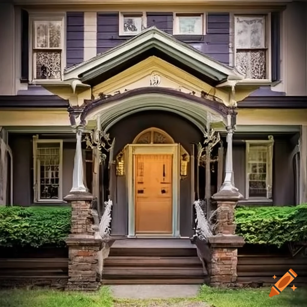 Gothic style house with victorian porch entry and parking space