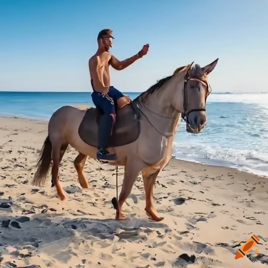 political satire drawing of Aleksandar Vucic riding a horse on a beach