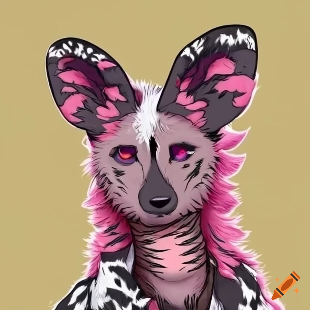 Artwork Of A Unique African Wild Dog With Pink And White Fur