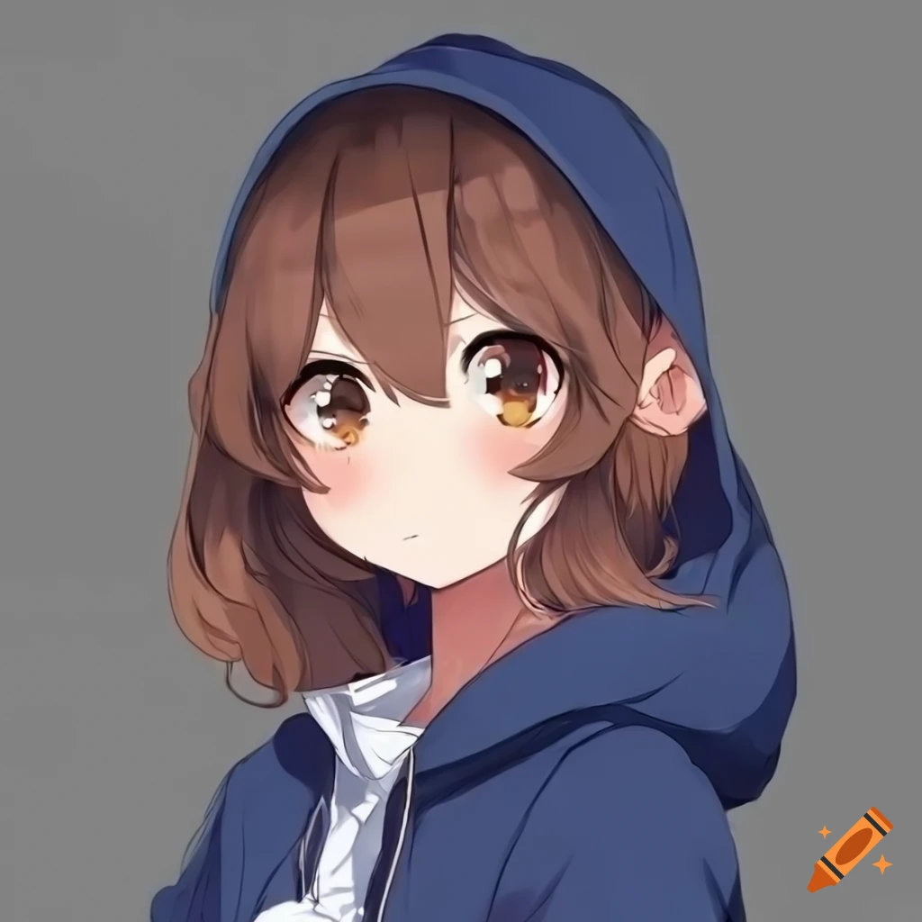 Cute anime fox girl in a navy hoodie