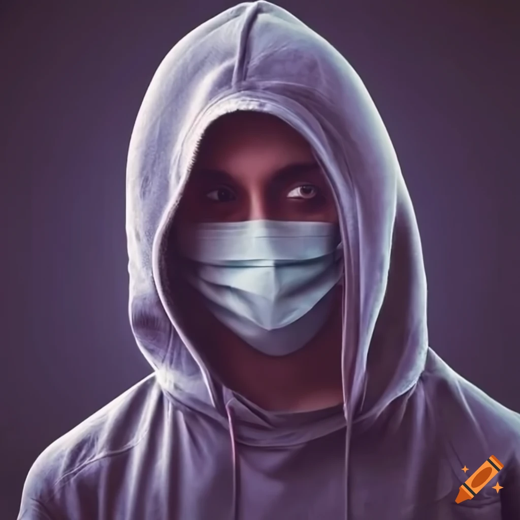 Young man wearing a hoodie and face mask on Craiyon
