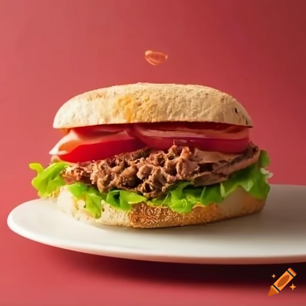 delicious sandwich with shredded pork and tomatoes