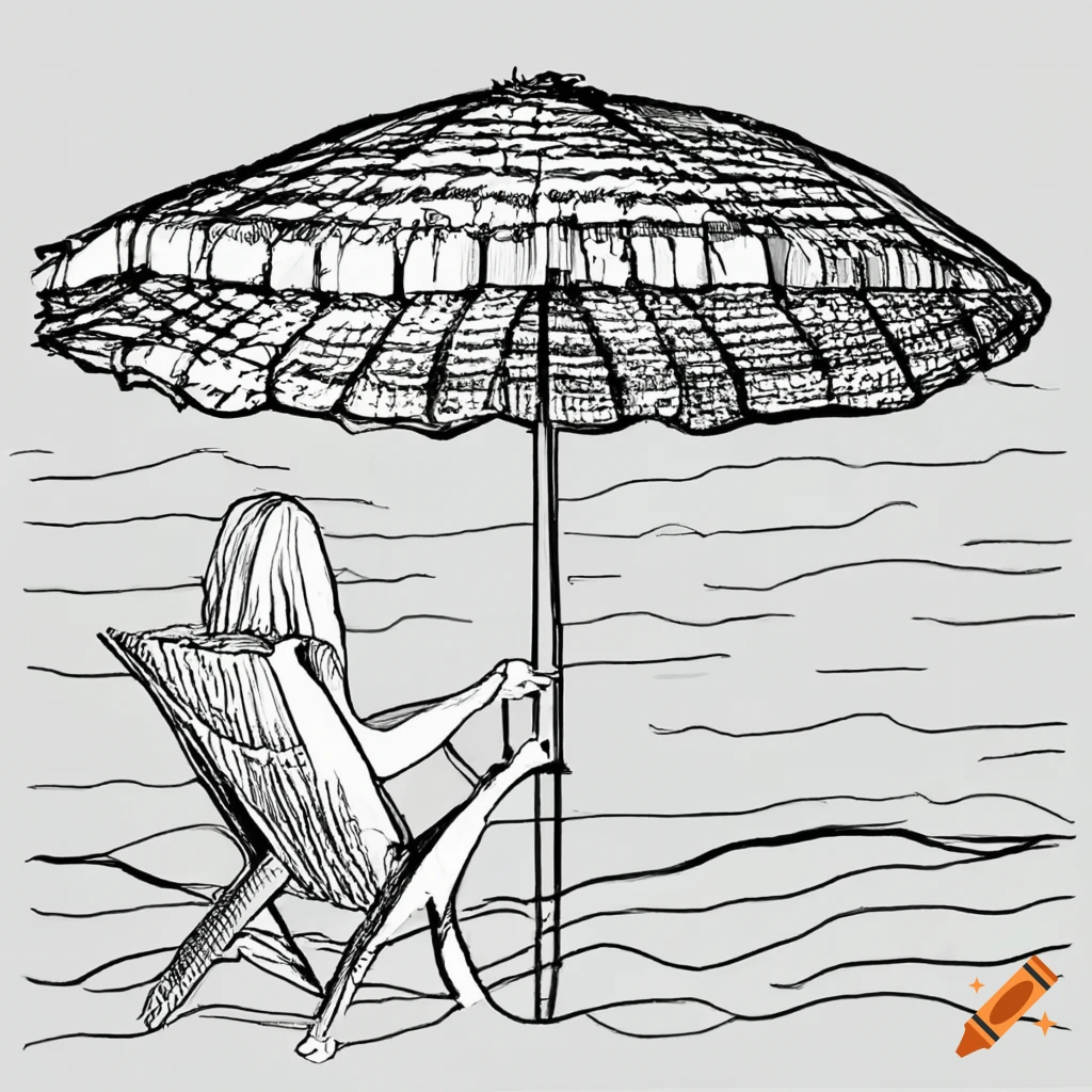 Black and White Open Beach Umbrella, Sketch Style Vector Illustration Stock  Vector - Illustration of protective, sketch: 89467935