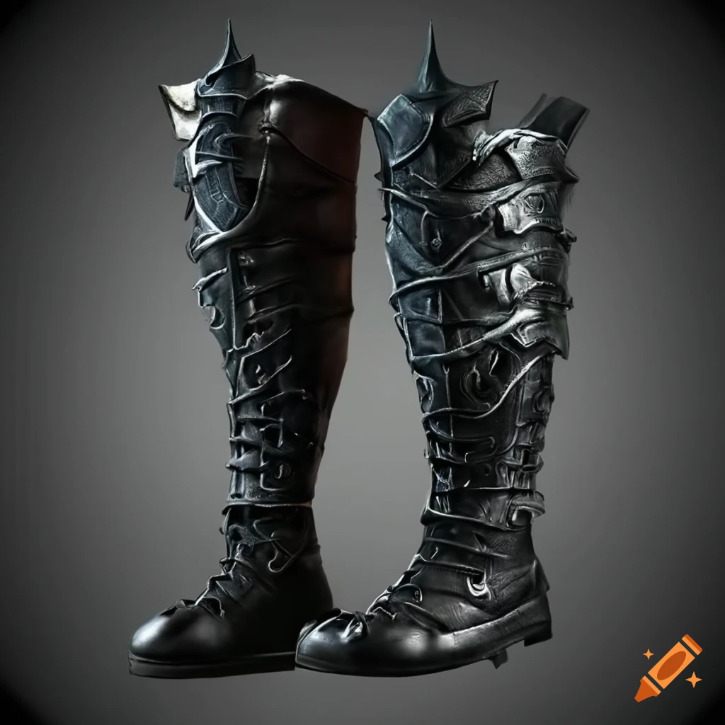 Dark knight's boots on black background