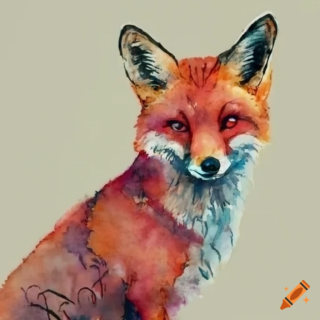 vintage watercolor red fox print