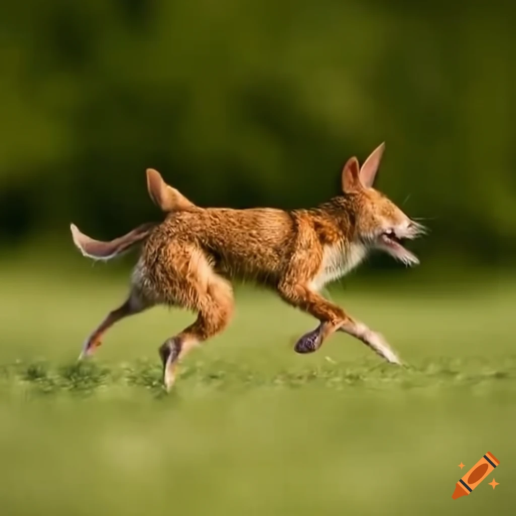 Portuguese podengo chasing a rabbit