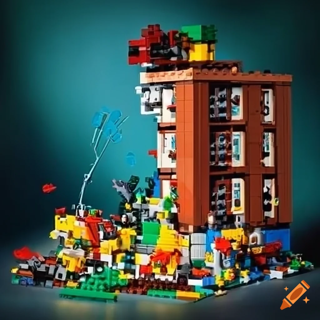 Lego enthusiast building a masterpiece on Craiyon