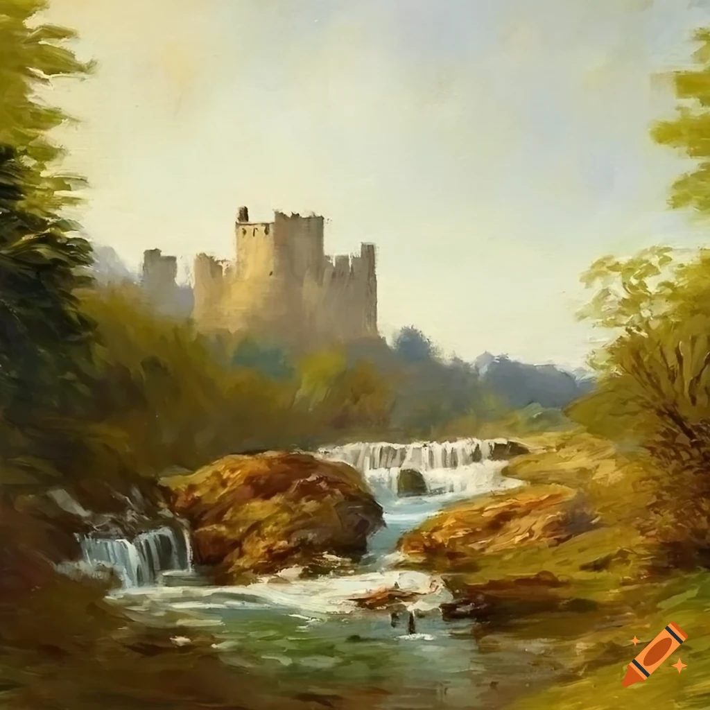 Landscape of may in switzerland with a castle on Craiyon