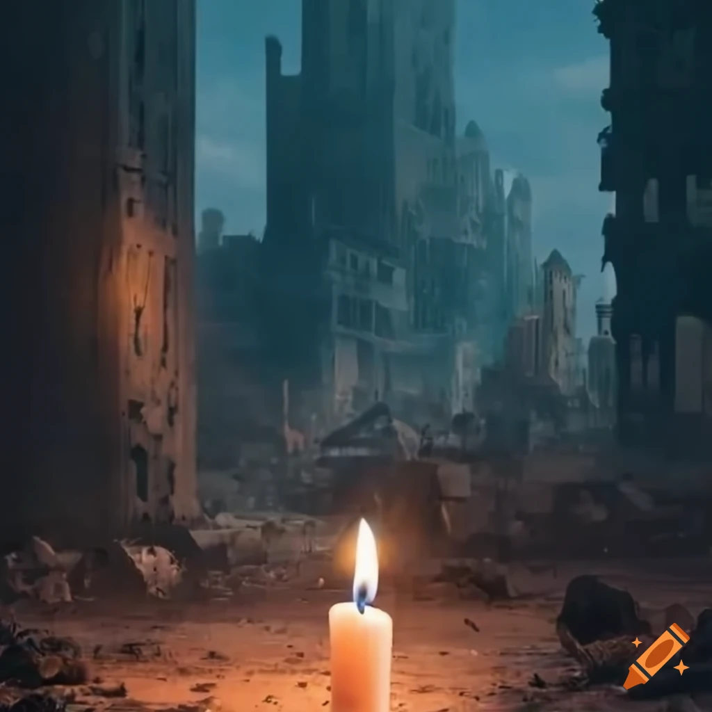 candle in a post-apocalyptic wasteland