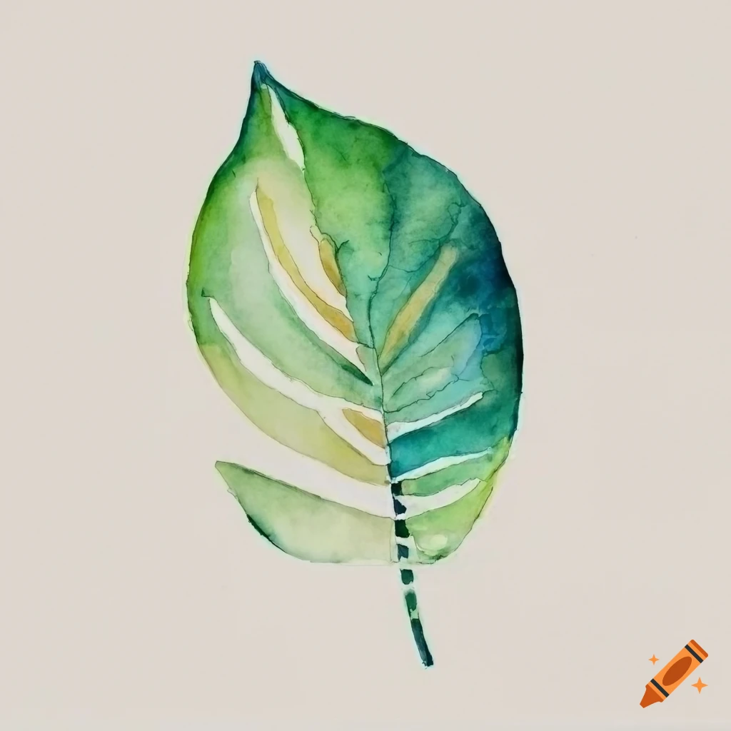 watercolor botanical leaf on white canvas