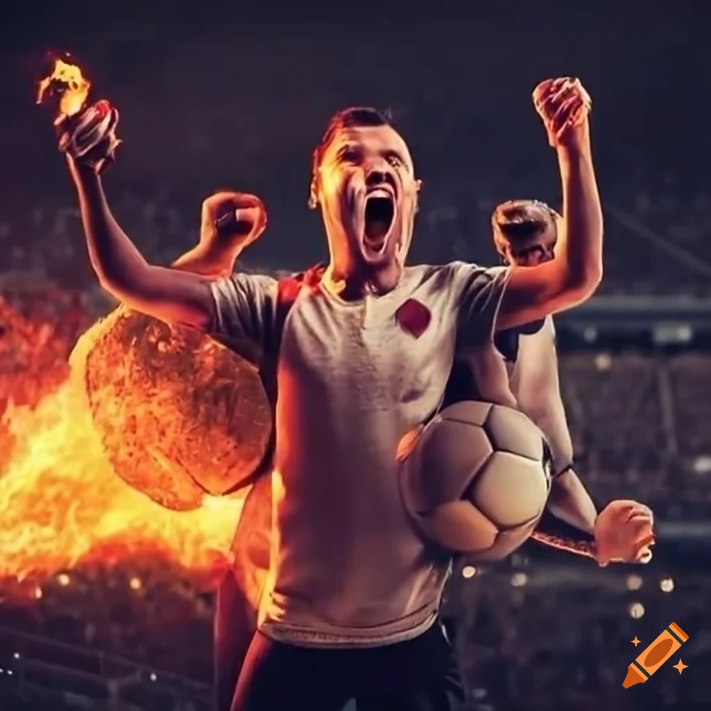 Soccer fans with flaming torches at the stadium on Craiyon