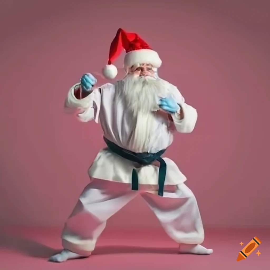 Santa claus doing a karate kick