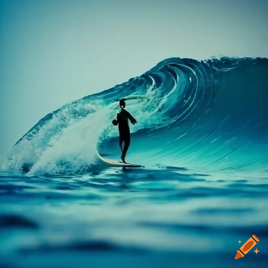 vintage surf logo of a confident surfer on a wave