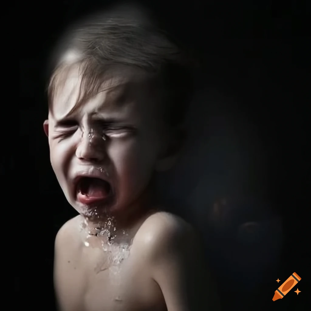 photo of a crying boy in water