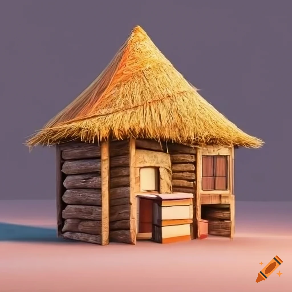 Unique house made of books between two tree trunks on Craiyon