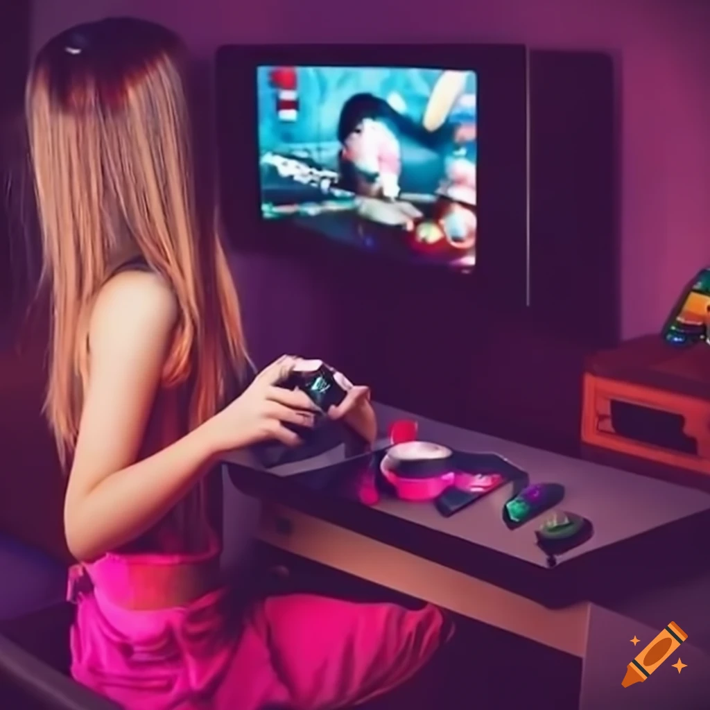 Girl Playing Video Games In The Living Room On Craiyon