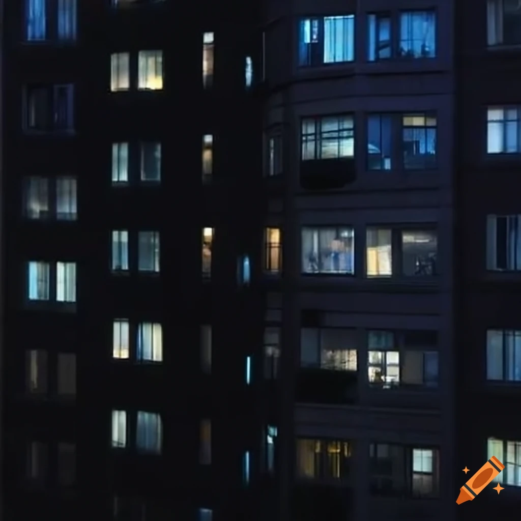 night view of city apartment buildings