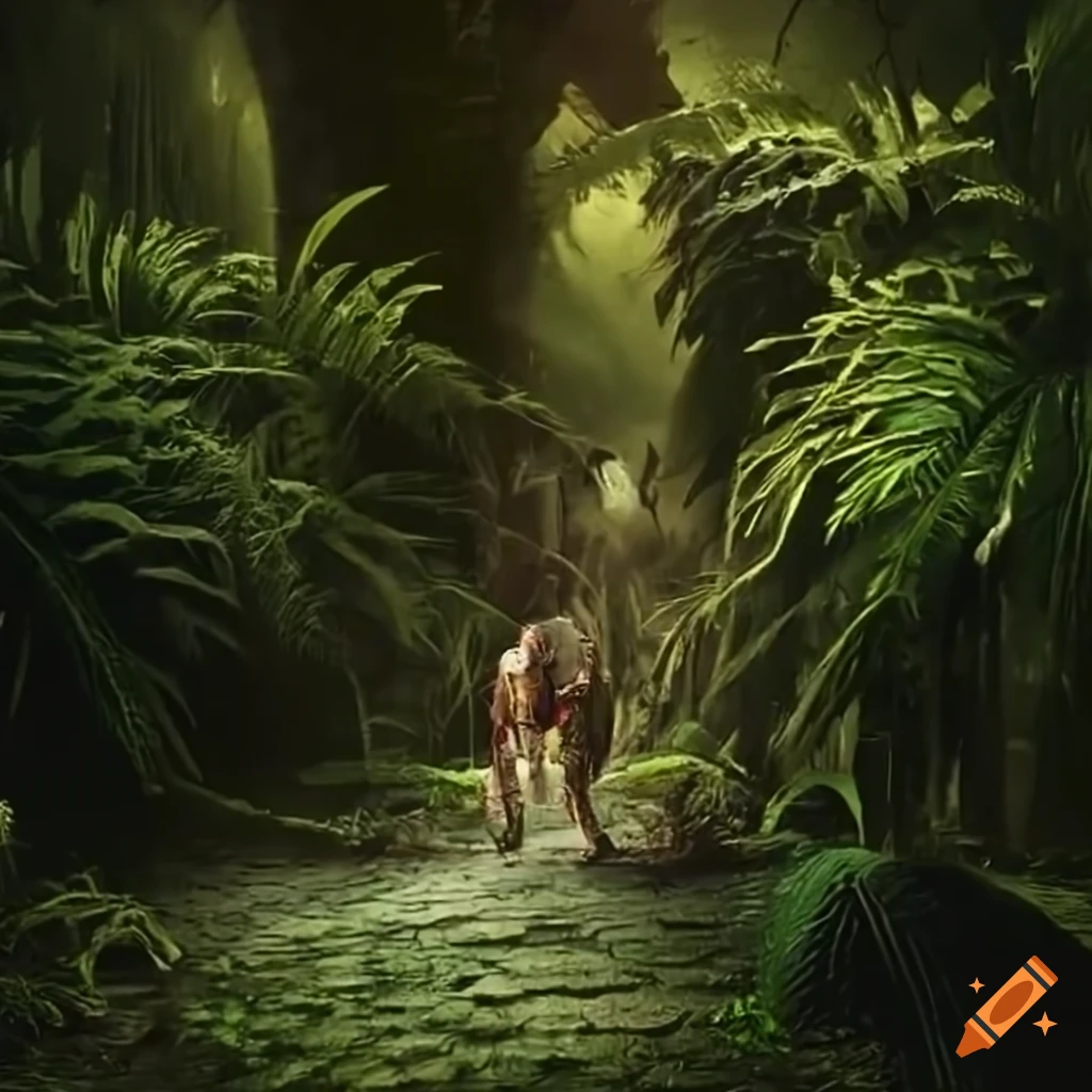 Man crossing through the jungle on Craiyon